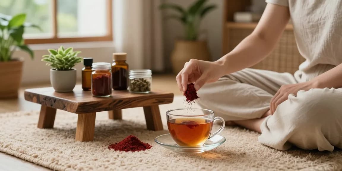 Enjoying high-quality red bali kratom tea in a serene home environment.
