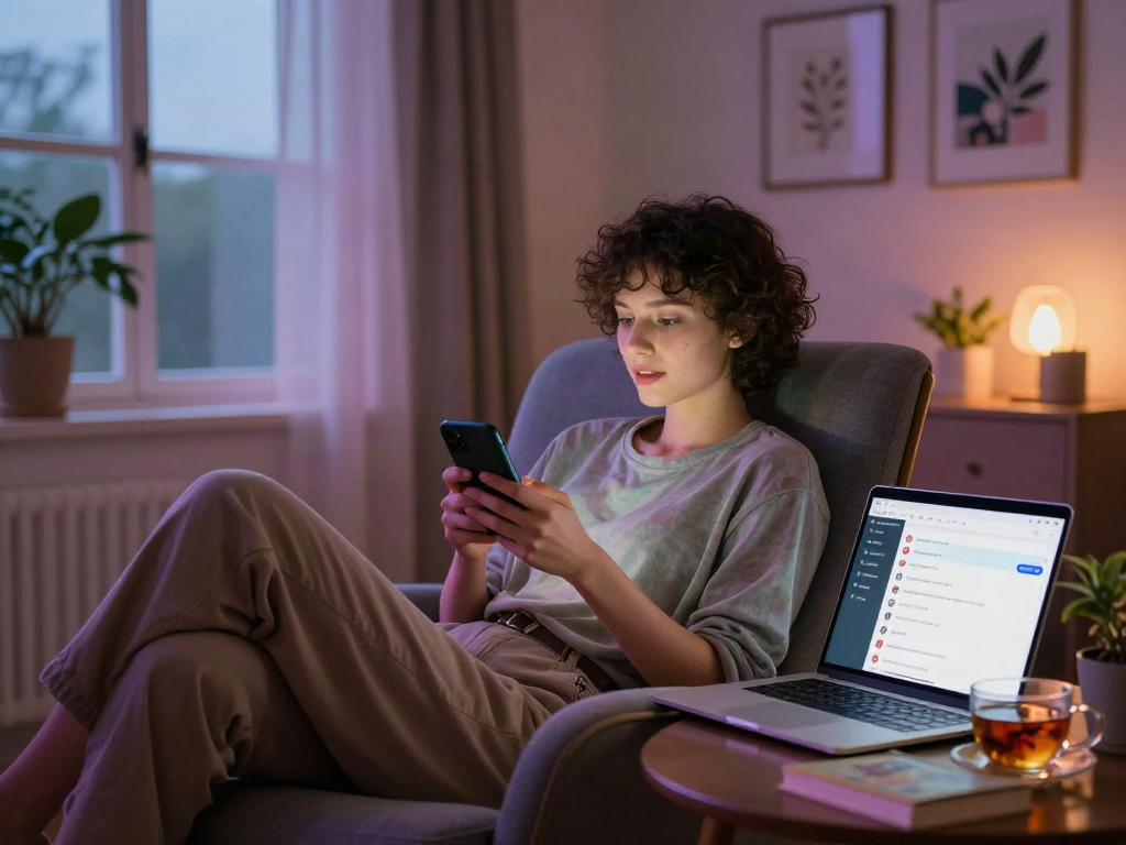 Engaging ai sex chat experience in a cozy home setting with soft lighting.