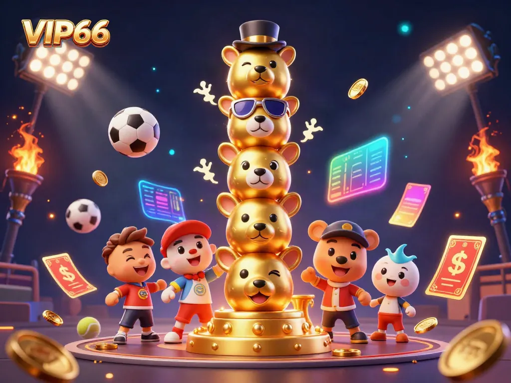 Engage with the thrilling VIP66 experience, showcasing vibrant 3D totem symbols and dynamic betting elements.