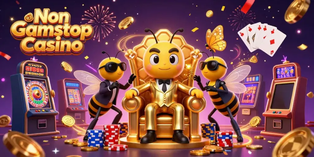 Experience thrilling gameplay in a vibrant Non Gamstop Casino environment, showcasing festive atmosphere and exciting game elements.