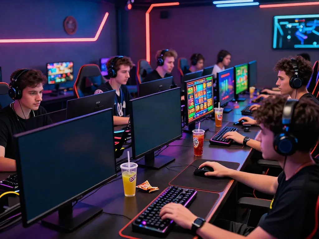 Players engaging with gem88 online gaming in a vibrant lounge setting.