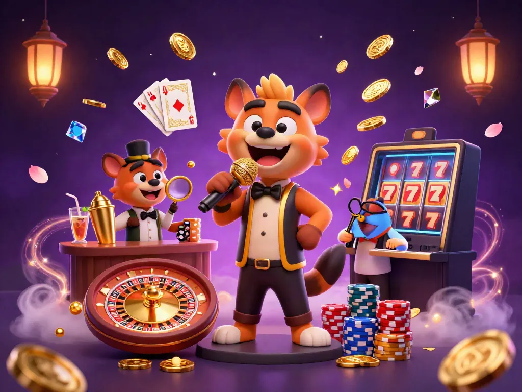Experience the excitement of LV88 with hyenas bringing comedy to this vibrant casino scene.