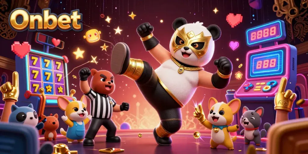 Experience thrilling Onbet action with vibrant 3D illustrations of gaming excitement and energy.