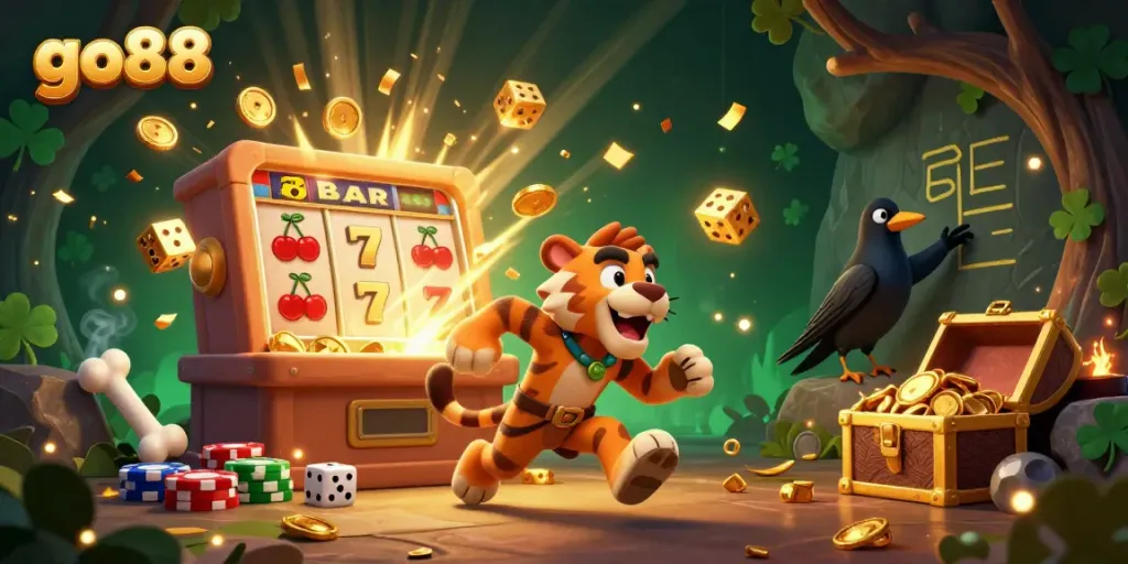 Engage with go88 at a vibrant casino scene showcasing unique characters and jackpot excitement.