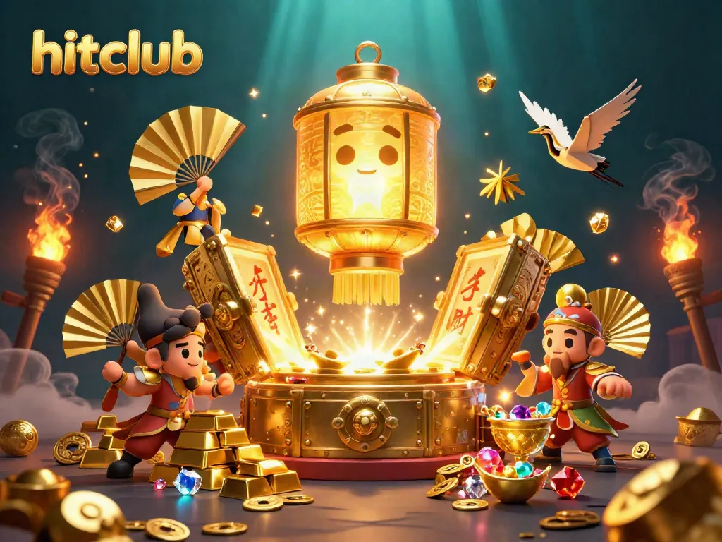 Experience the thrill of hitclub with vibrant gold treasures and dynamic gaming elements in this 3D scene.