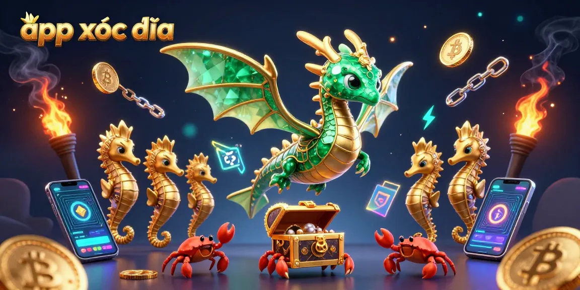 Engage with the exciting app xóc đĩa in a vibrant 3D casino environment featuring a sea dragon and crypto coins.