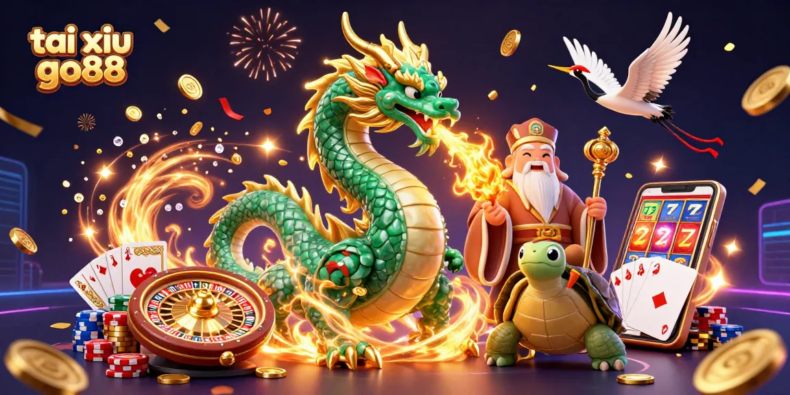 Play tai xiu go88 with vibrant visuals, showcasing a jade dragon and festive casino elements.