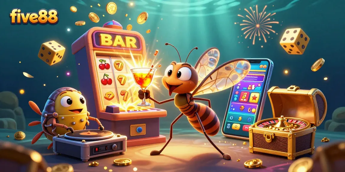 Experience the vibrant world of five88 casino with a dynamic illustration showcasing thrilling gaming elements.