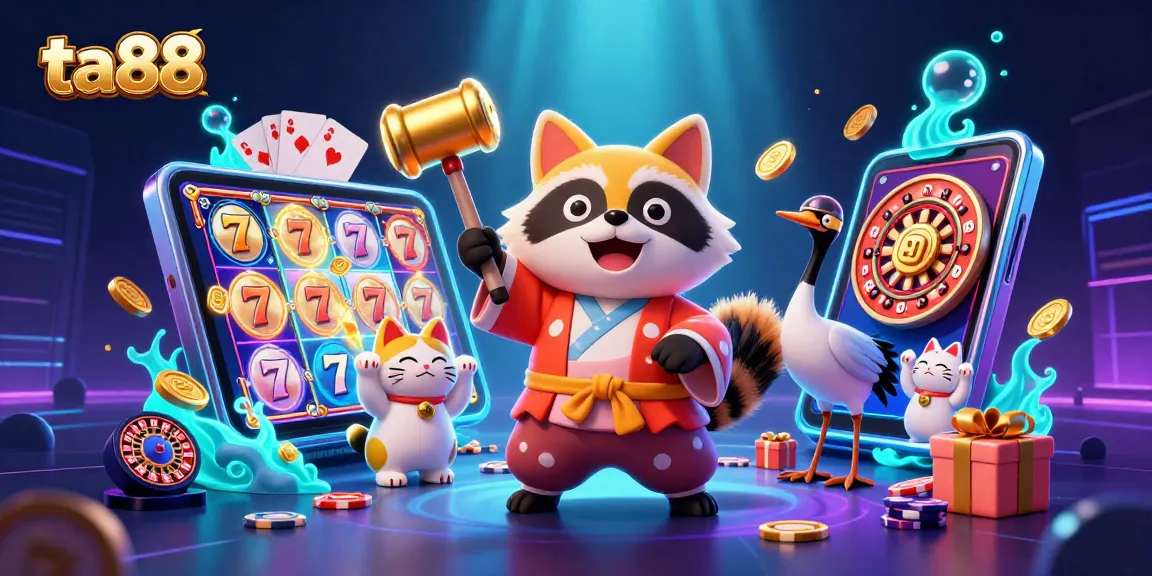 Experience the excitement of ta88 with a colorful 3D portrayal of lucky characters in a vibrant casino setting.