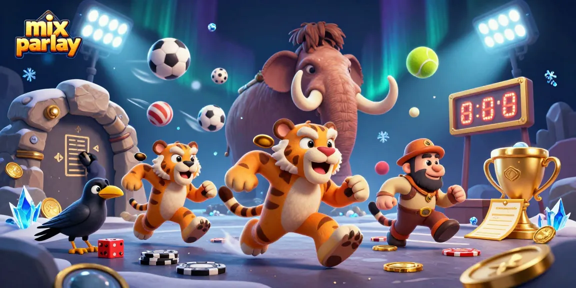 Experience thrilling mix parlay betting strategies with dynamic sports elements in this vibrant illustration.