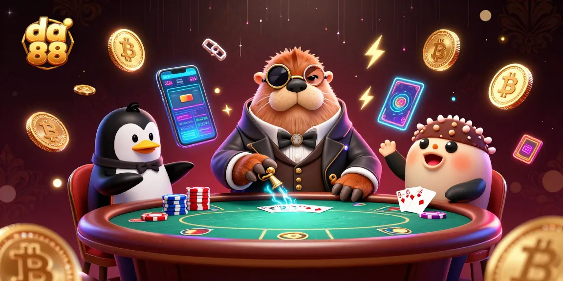 Experience the thrill of da 88 with a whimsical underwater poker scene featuring a jolly walrus and crypto elements.