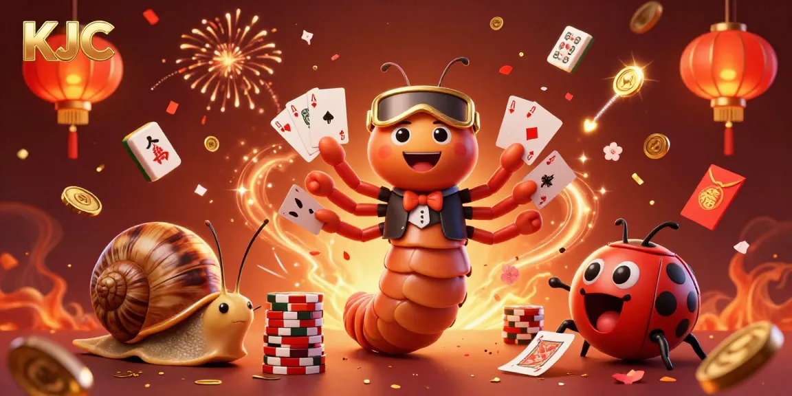KJC players enjoy a lively casino scene with a millipede dealer, vibrant game elements, and festive decor.